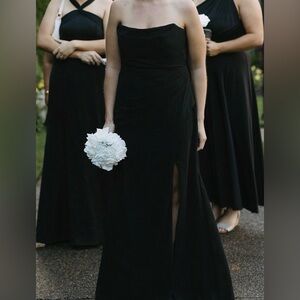 Azazie Black Strapless Maxi Dress with Side Slit